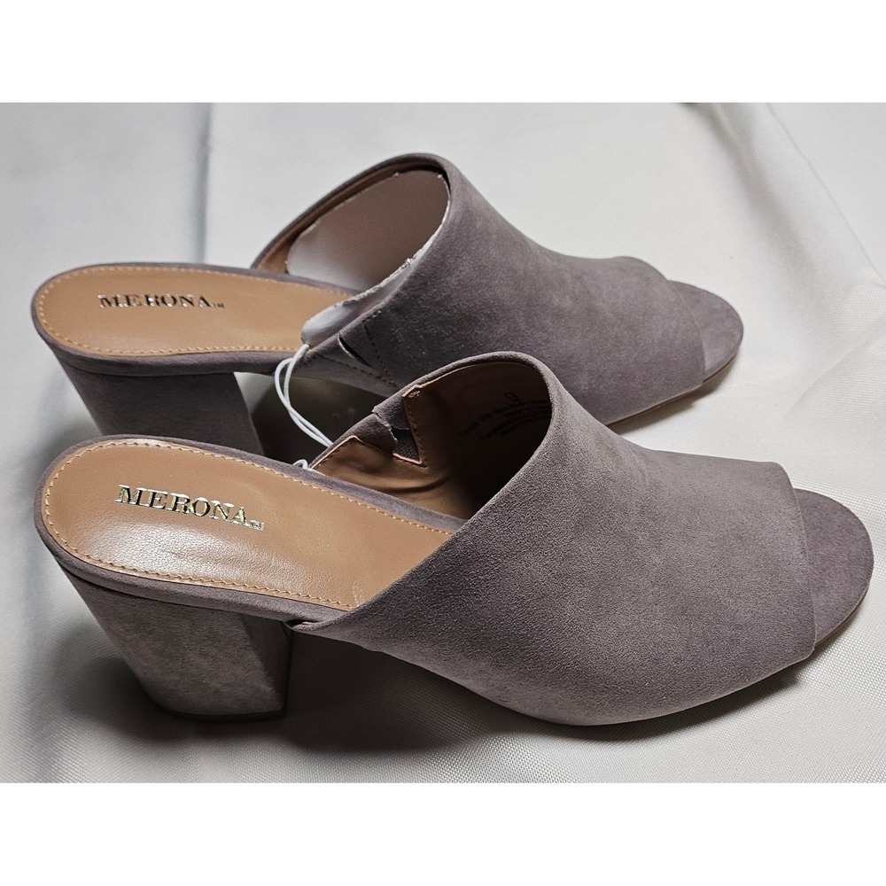 Merona DIDI Gray Suede Block Heel Mule Shoes Women's Size 8.5 New - Picture 3 of 14